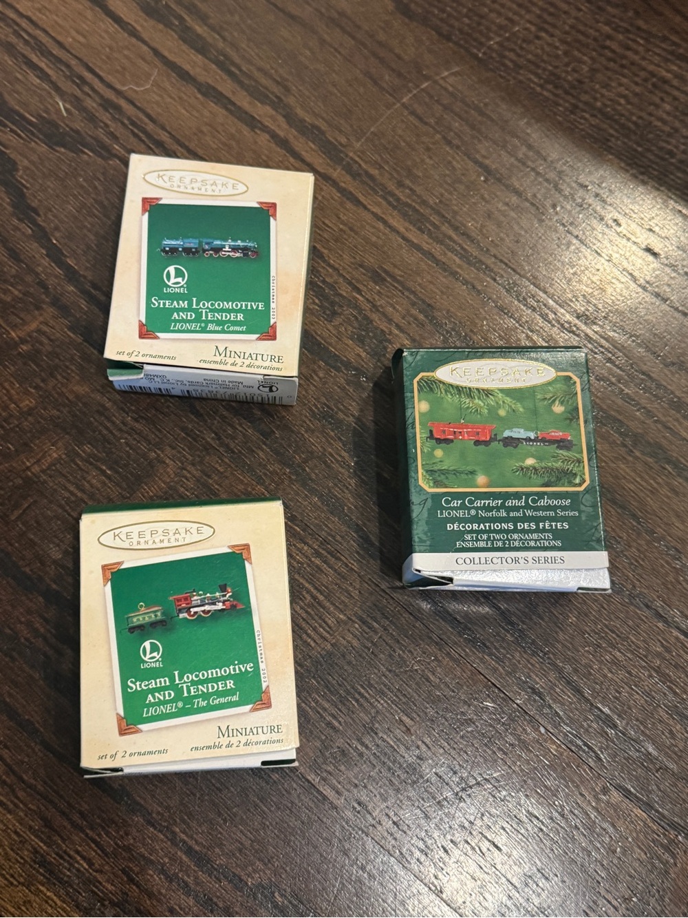 Vintage Hallmark Keepsake Lionel Miniature Train Ornaments - Green & Red